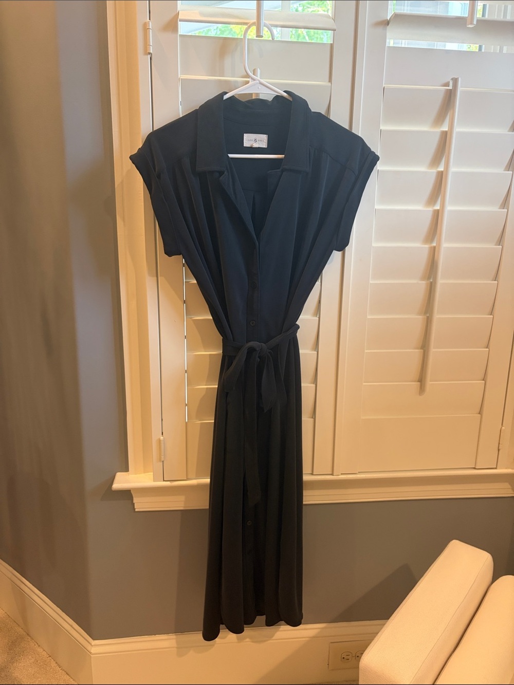 Lou & Grey Black Midi Shirt Dress with Tie Waist